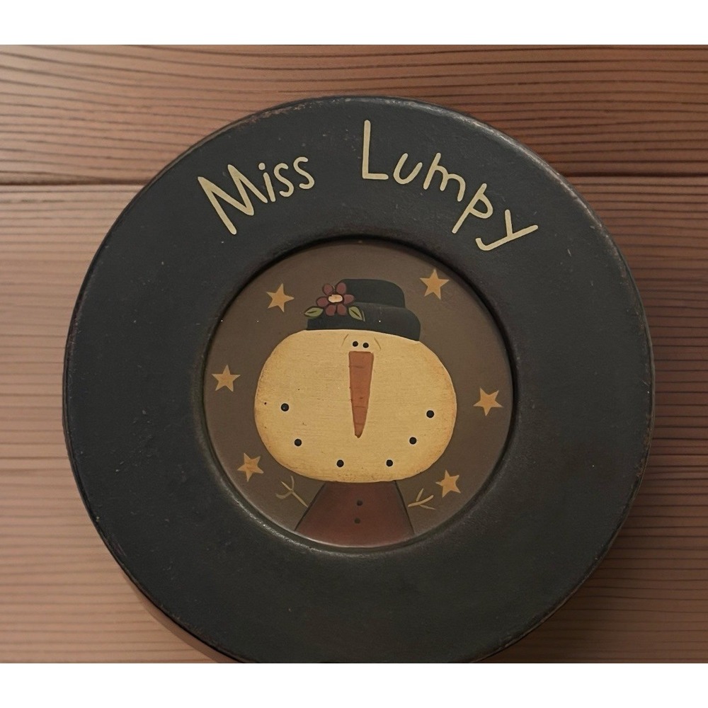 Barbara Lloyd Folk Art Primitive Wooden MISS LUMPY Snowman Plate Hearthside Coll